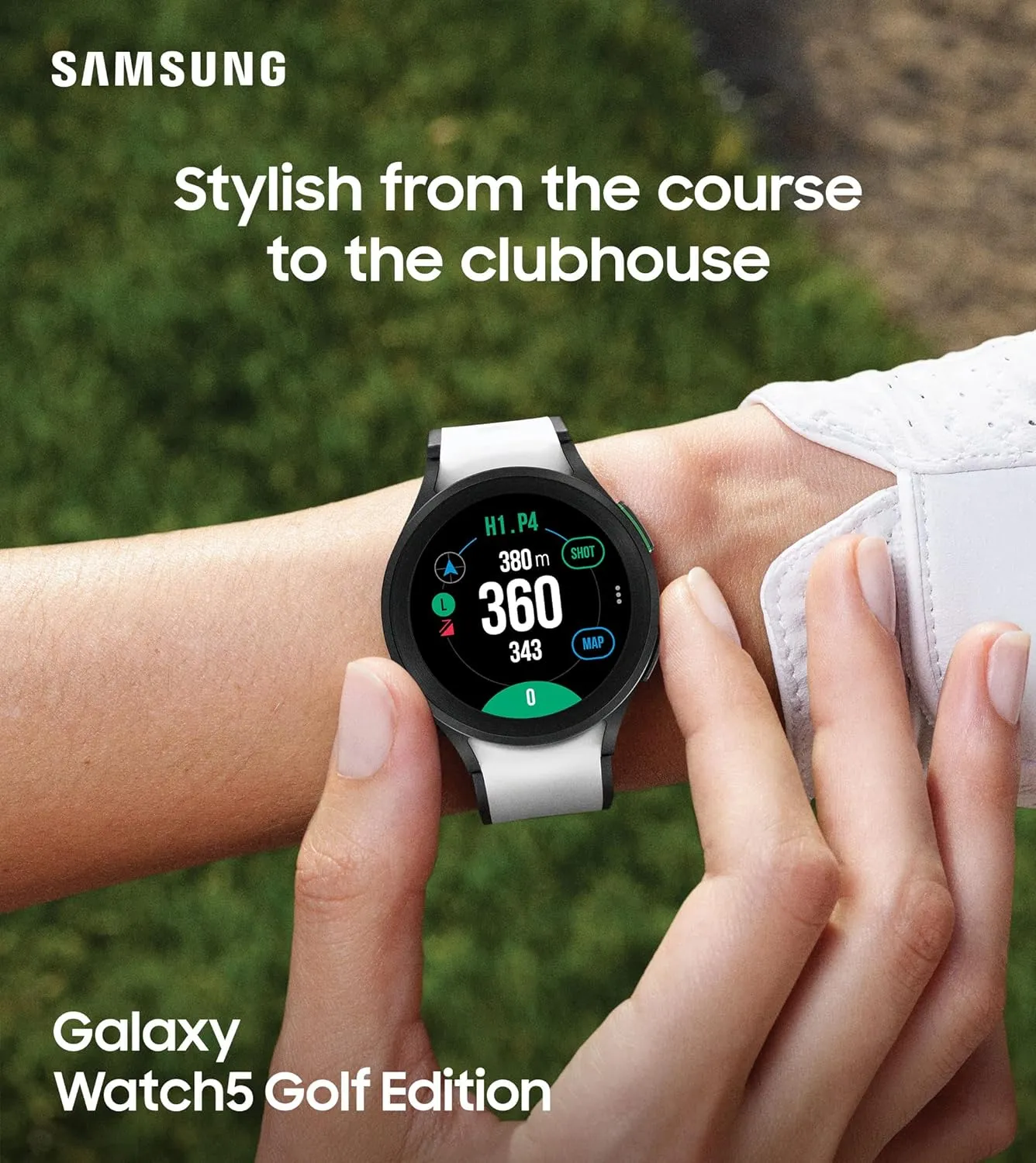 SAMSUNG Galaxy Watch 5 Golf Edition, 44mm Bluetooth Smartwatch w/ Body, Health, Fitness and Sleep Tracker, Improved Battery, Enhanced GPS Tracking, US Version, Gray Bezel w/Two-Tone Band