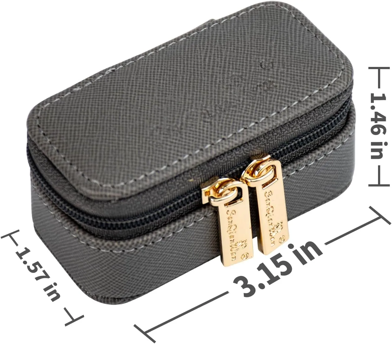 SANQIANWAN Luxury Mini Travel Ring Box for Women,Portable Leather jewelry Case Organizer for Rings Earrings Necklaces,Gift for Wife Girls Friends Family (Gray)