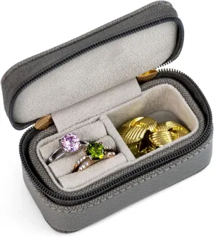 SANQIANWAN Luxury Mini Travel Ring Box for Women,Portable Leather jewelry Case Organizer for Rings Earrings Necklaces,Gift for Wife Girls Friends Family (Gray)
