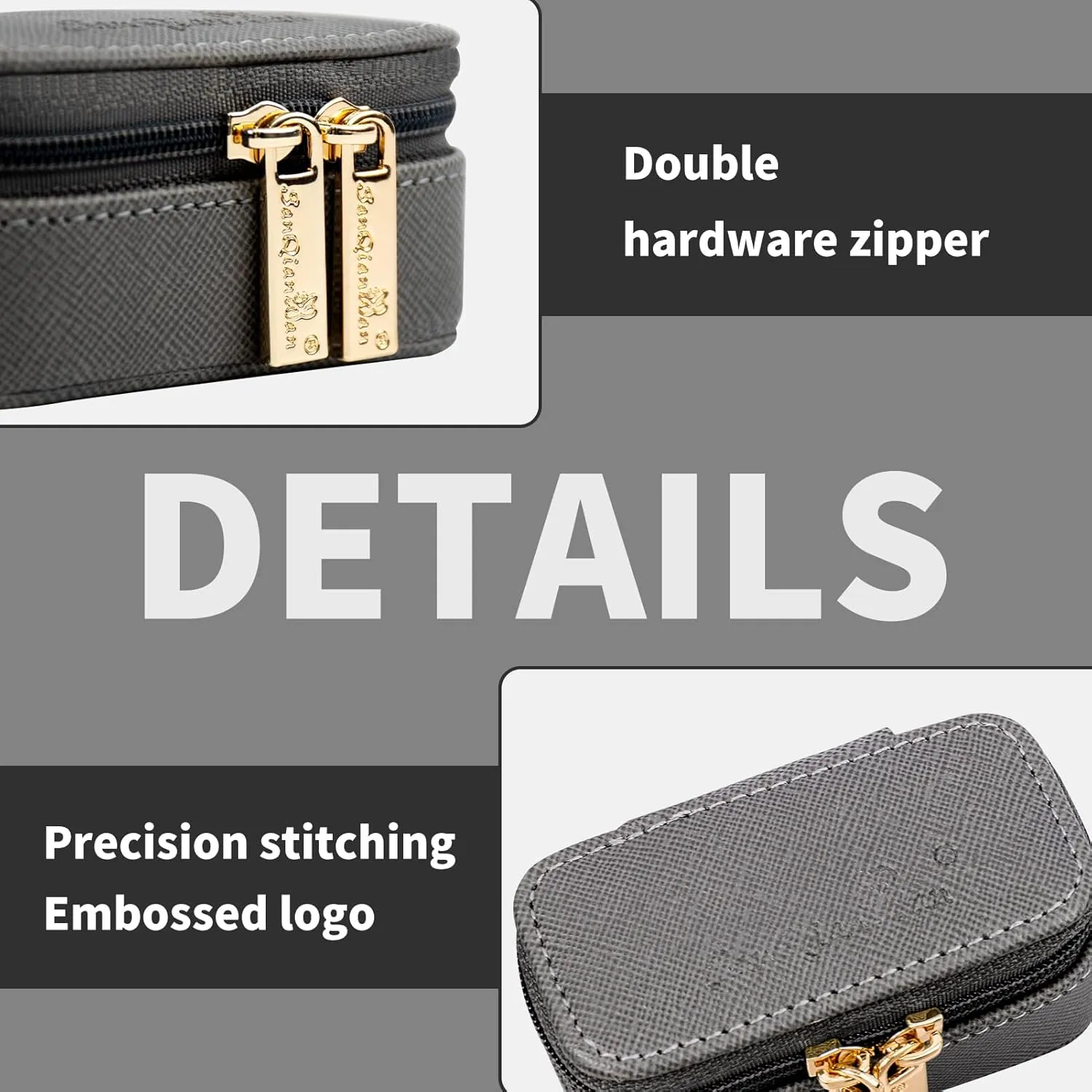 SANQIANWAN Luxury Mini Travel Ring Box for Women,Portable Leather jewelry Case Organizer for Rings Earrings Necklaces,Gift for Wife Girls Friends Family (Gray)