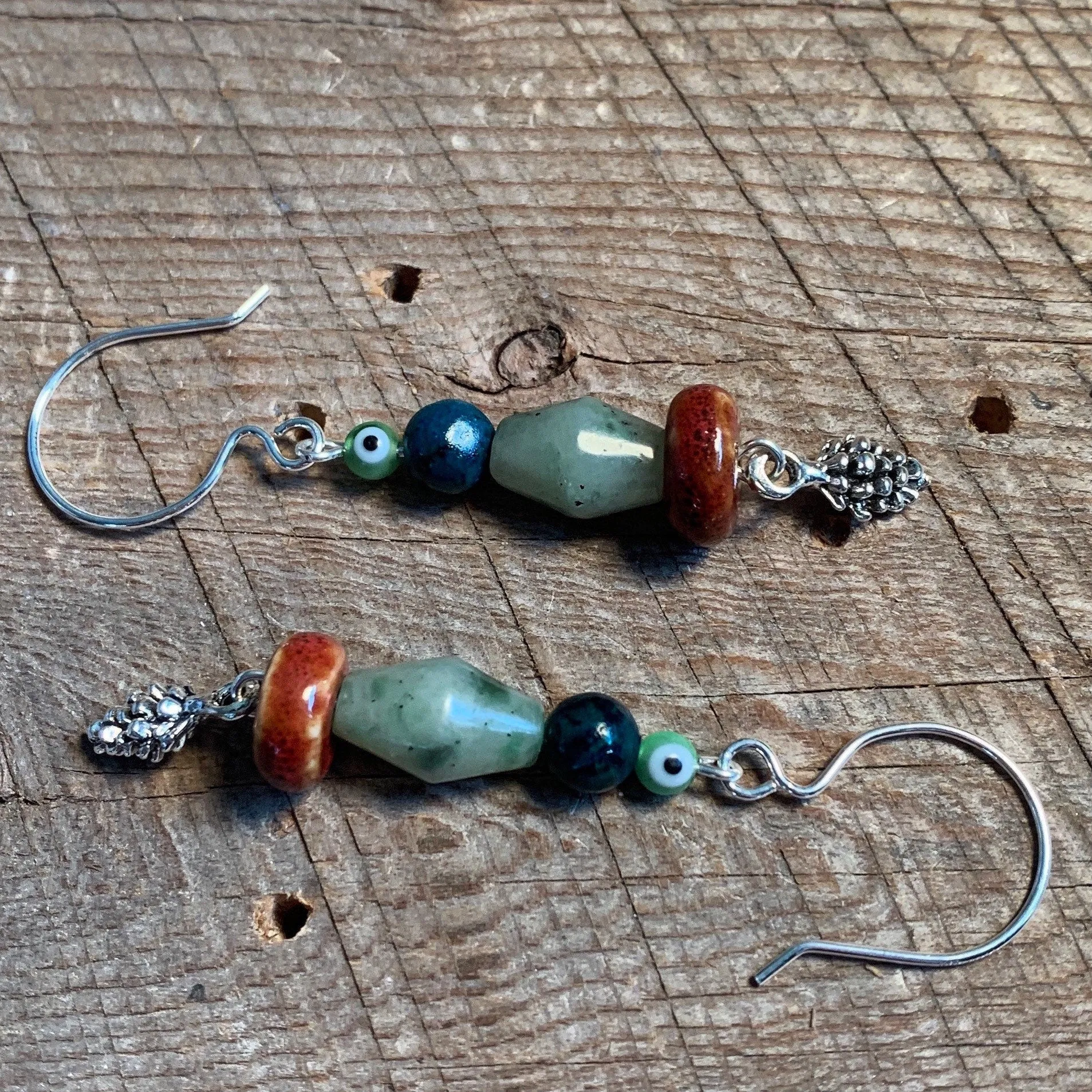SariBlue® Pinecone and Evil Eye Earrings