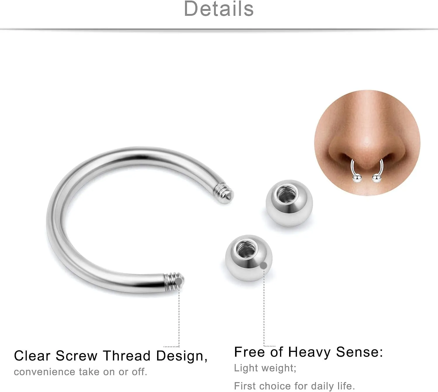SCERRING 16g Lip Rings Stainless Steel Horseshoe Labret Monroe Lip Rings Nail Tragus Rook Helix Cartilage Earrings Studs Ring Medusa Piercing Jewelry 38PCS