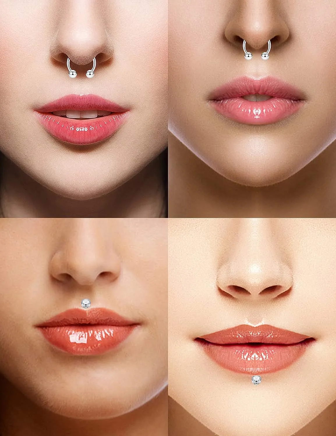 SCERRING 16g Lip Rings Stainless Steel Horseshoe Labret Monroe Lip Rings Nail Tragus Rook Helix Cartilage Earrings Studs Ring Medusa Piercing Jewelry 38PCS