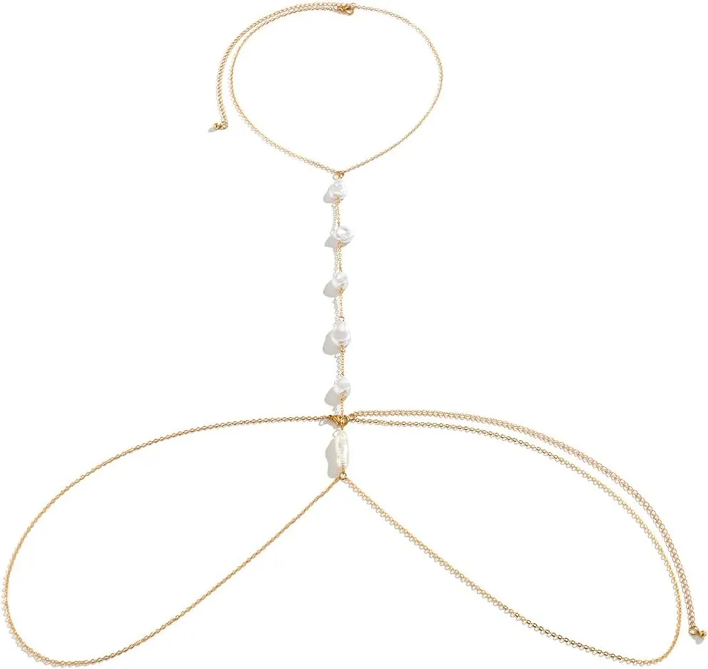 Seashell Chest Chain Body Chain Jewelry for Women 14K Gold Shell Beach Bikini Bra Chains Accessories for Women and Girls