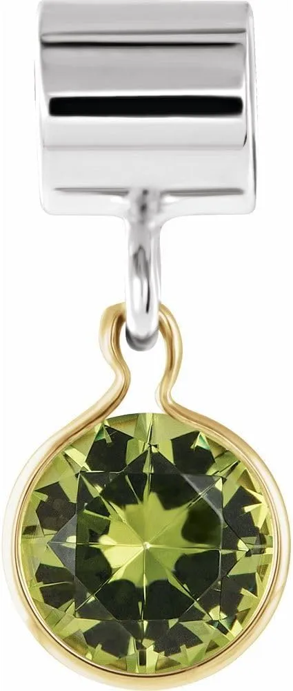 Semi-Polished Sterling Silver Round Shape and 14k Yellow Gold Round Shape August Birthstone Charm Pendant Fine Jewelry for Women Gifts for Her