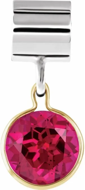 Semi-Polished Sterling Silver Round Shape and 14k Yellow Gold Round Shape July Birthstone Charm Pendant Fine Jewelry for Women Gifts for Her