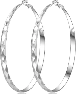 Senteria Silver Hoop Earrings for Women 925 Sterling Silver Hoop Earrings Hypoallergenic Large Silver Hoop Earrings Lightweight Big Silver Hoop Earrings for Women 30/40/50/60/70MM