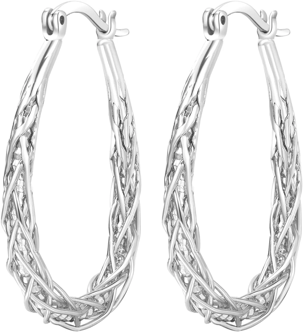 Senteria Sterling Silver Hoop Earrings - Medium, Lightweight, Thick Twist Oval Hoops
