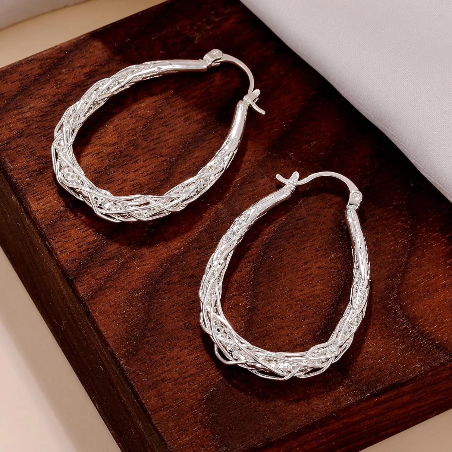 Senteria Sterling Silver Hoop Earrings - Medium, Lightweight, Thick Twist Oval Hoops