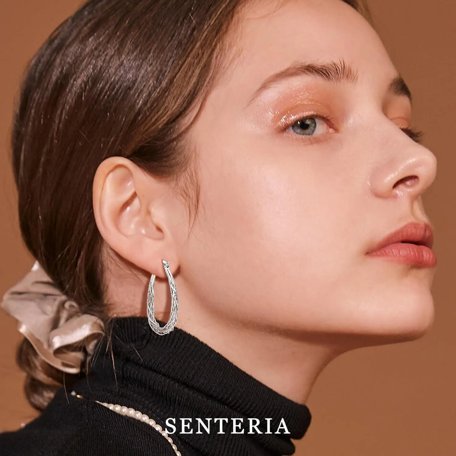 Senteria Sterling Silver Hoop Earrings - Medium, Lightweight, Thick Twist Oval Hoops