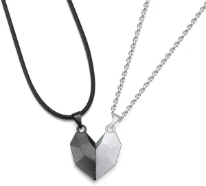 SEVENSTONE Two Souls One Heart Pendant Necklaces Stone Couple Black White Minimalist Magnet Distance Friendship Simple Jewelry Set for Men Women