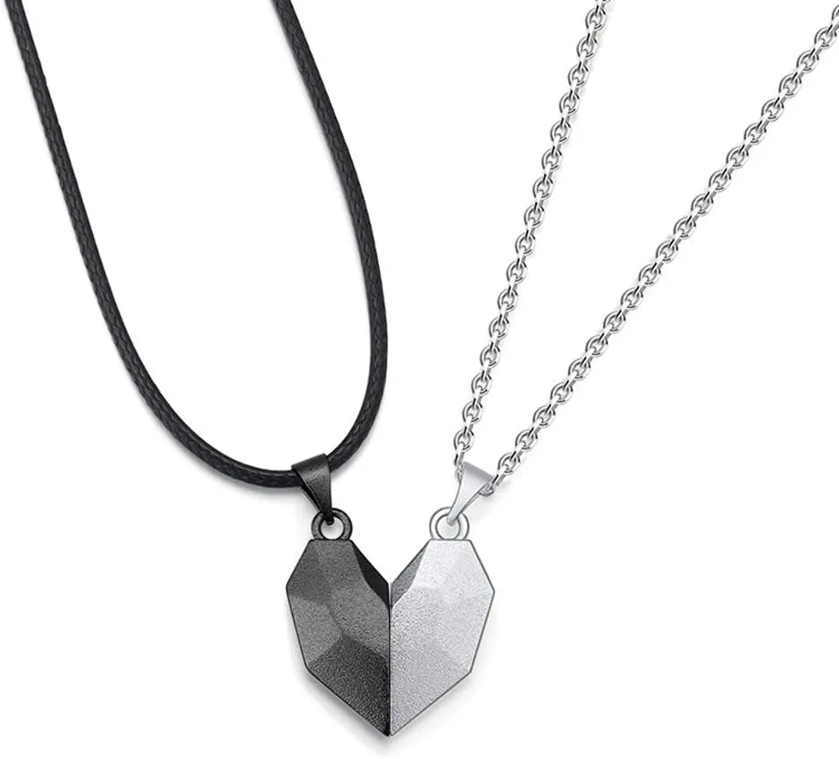 SEVENSTONE Two Souls One Heart Pendant Necklaces Stone Couple Black White Minimalist Magnet Distance Friendship Simple Jewelry Set for Men Women