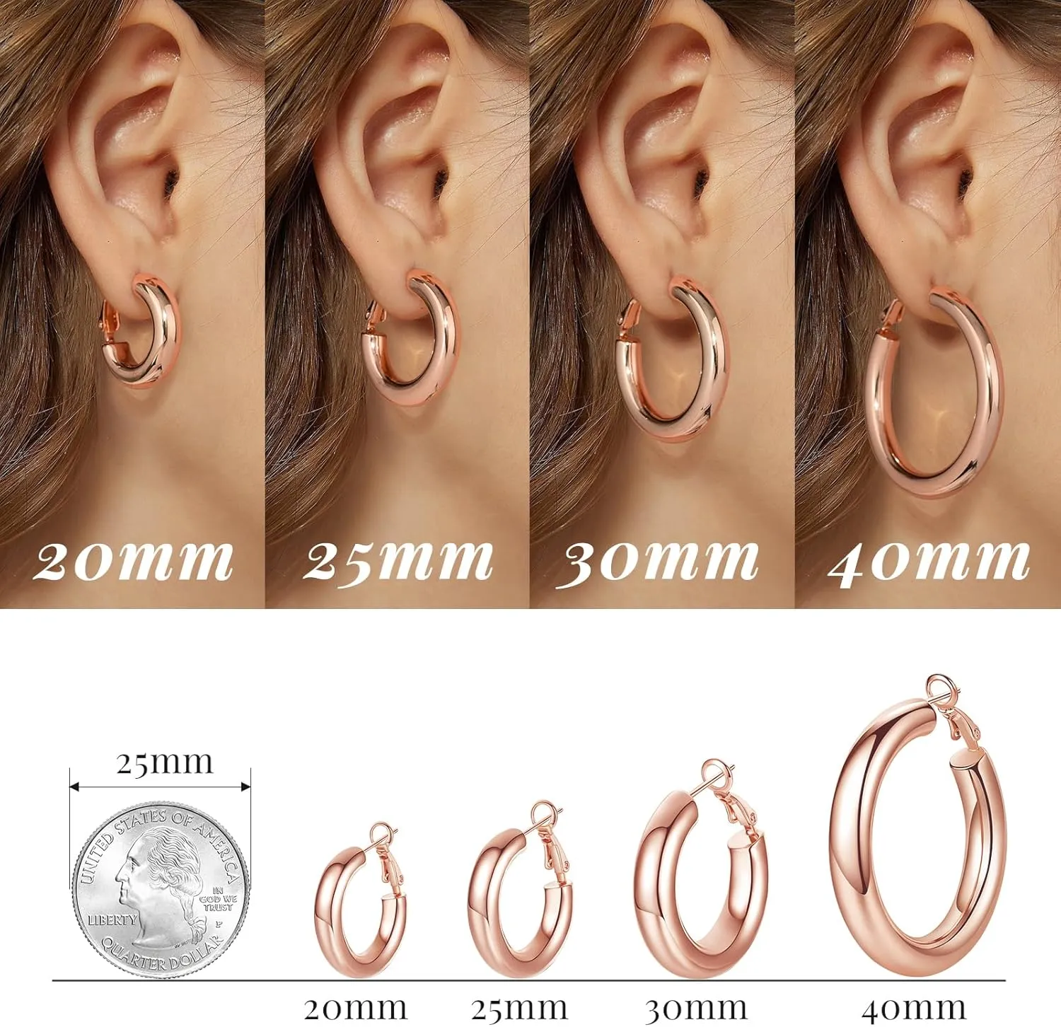 SHOWNII Chunky Gold Hoop Earrings - 14K Gold Plated Earrings for Women Hollow Tube Thick Hoops Graduation Gifts for Her