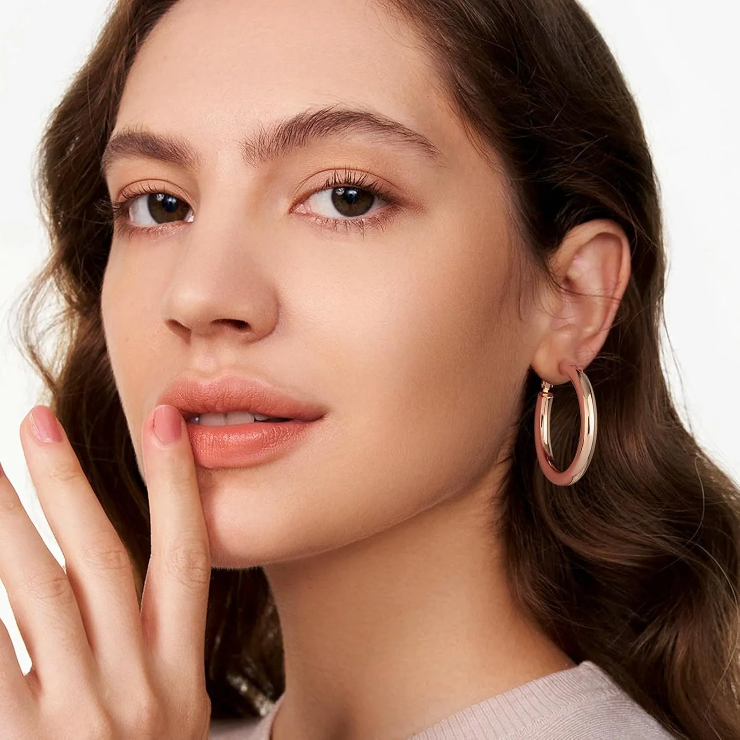 SHOWNII Chunky Gold Hoop Earrings - 14K Gold Plated Earrings for Women Hollow Tube Thick Hoops Graduation Gifts for Her
