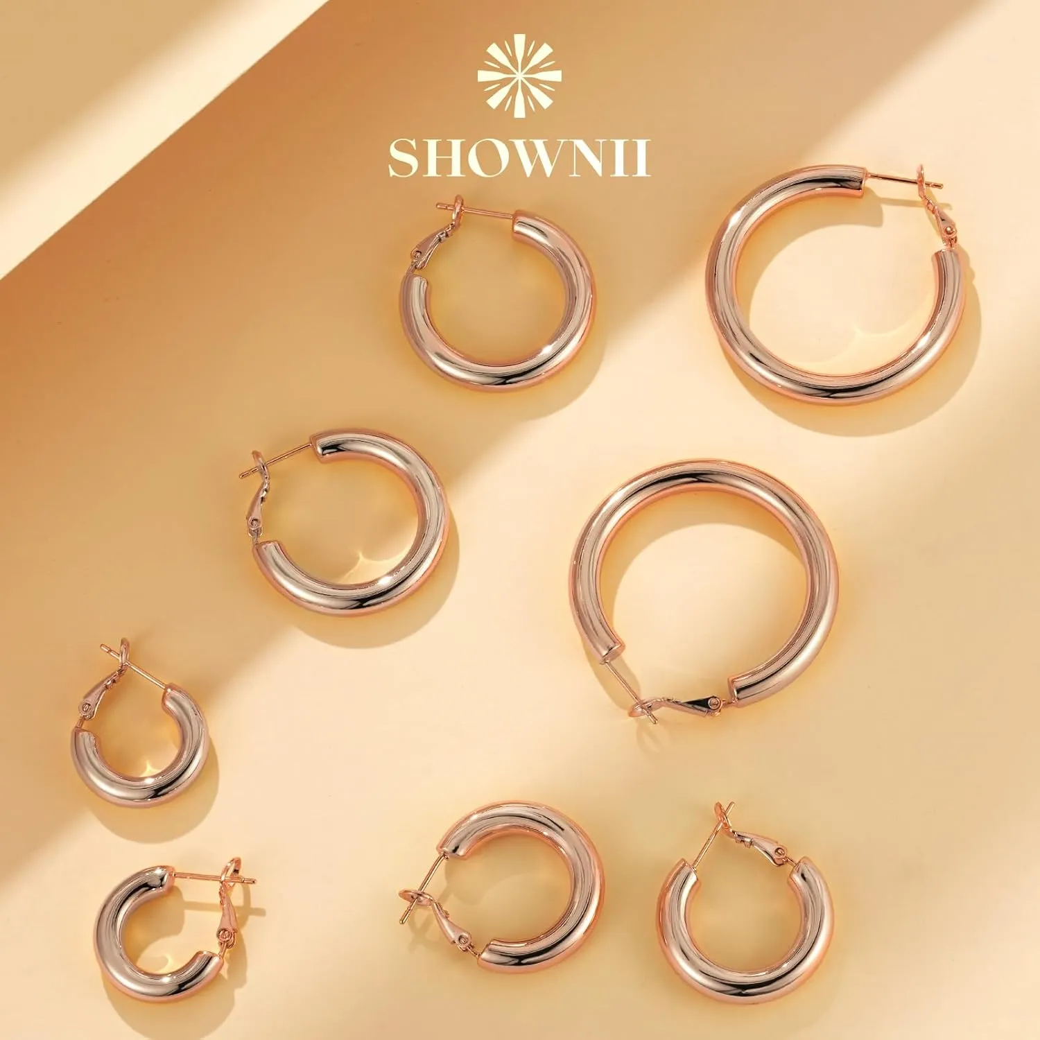 SHOWNII Chunky Gold Hoop Earrings - 14K Gold Plated Earrings for Women Hollow Tube Thick Hoops Graduation Gifts for Her