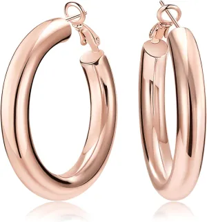SHOWNII Chunky Gold Hoop Earrings - 14K Gold Plated Earrings for Women Hollow Tube Thick Hoops Graduation Gifts for Her