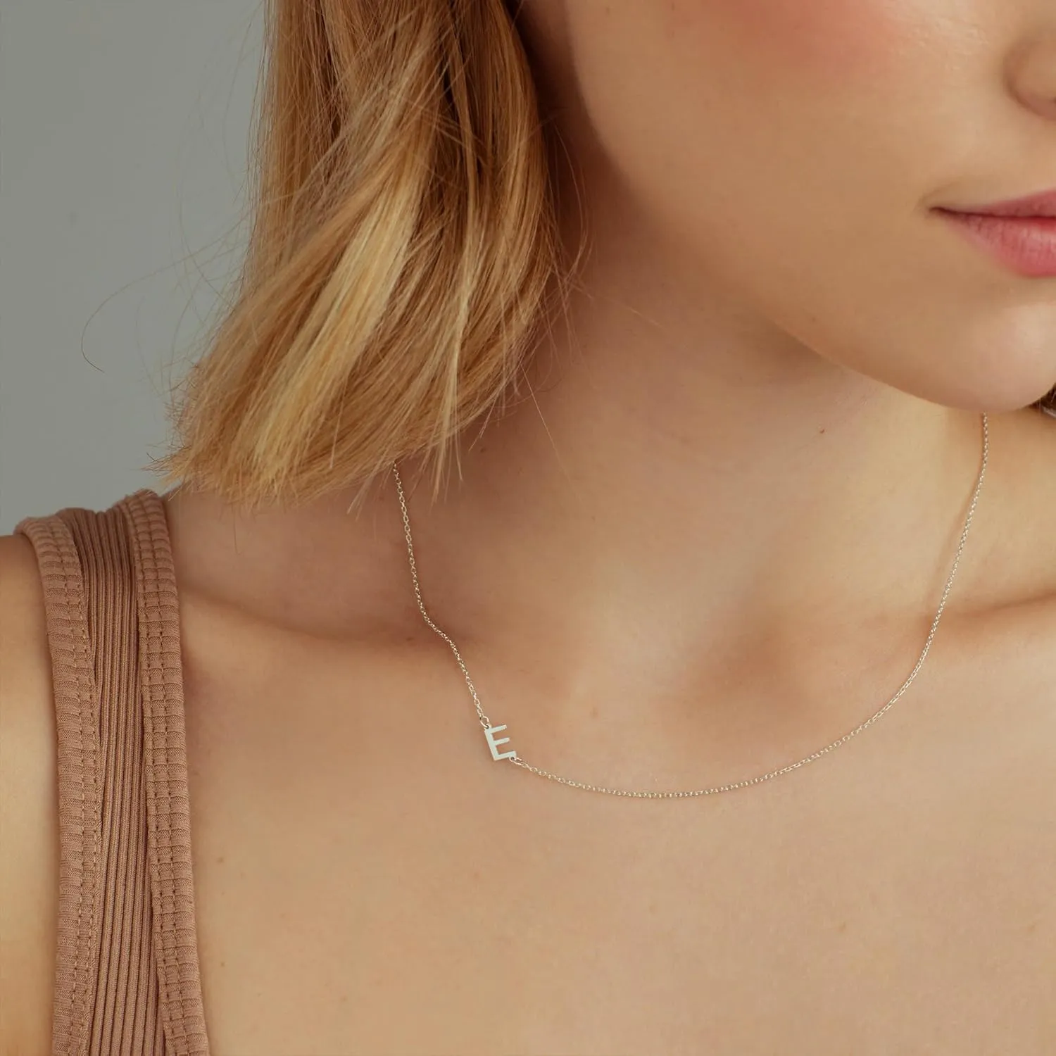 Silver Necklace for Women, Dainty Sideways Letter Necklace Sterling Silver Initial Necklace Cute Name Necklace Personalized Simple Silver Choker Necklaces for Women Trendy Jewelry Gifts