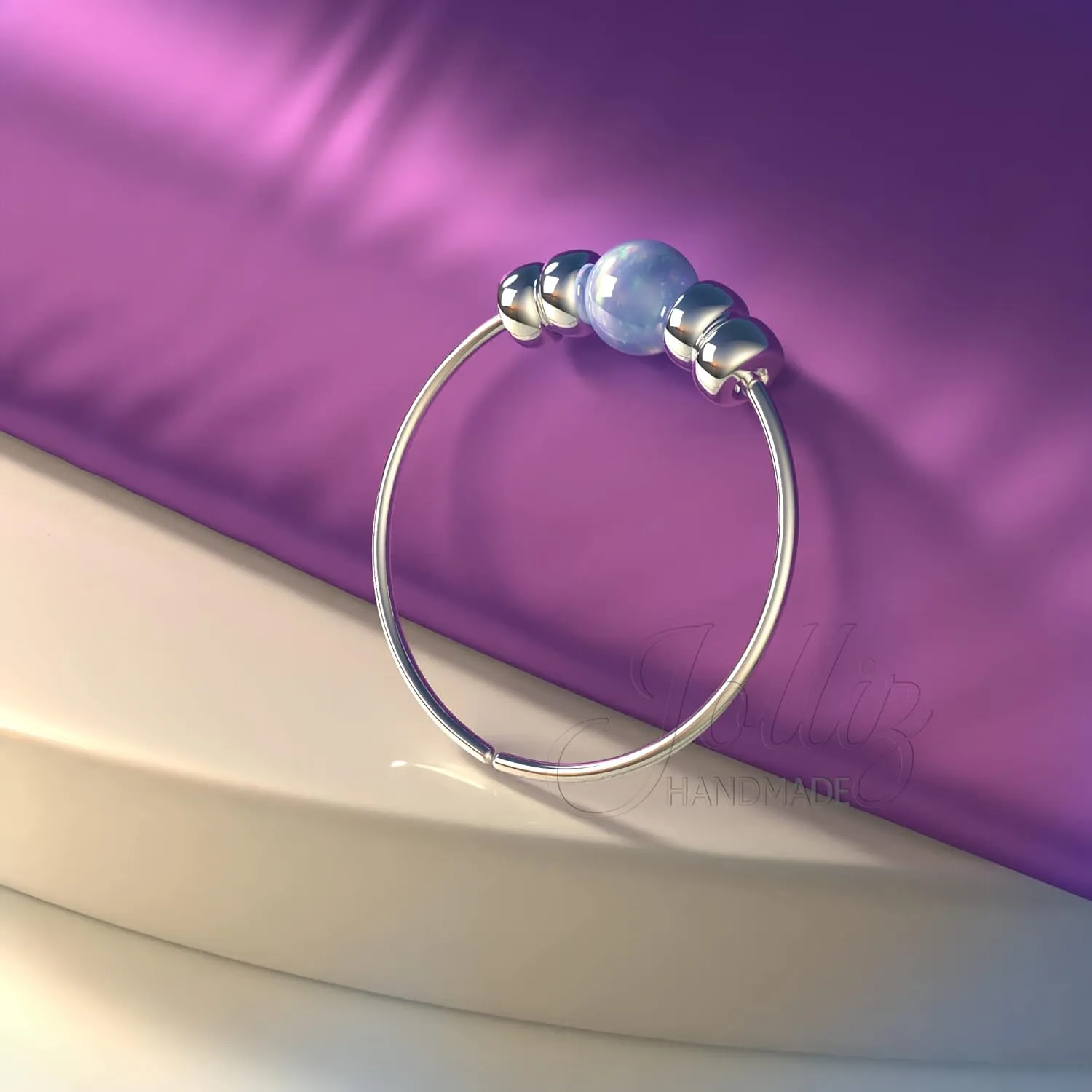 Silver Nose Ring Piercing - Handmade 925 Sterling Silver Nose Hoop with a small 2mm Blue Opal - Thin 24 gauge Hypoallergenic 7mm Nose Rings
