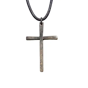 Silver Thin Simple Cross Necklace - Catholic Men Jewelry, Women Religious Gifts, Faith and Believes, Mens Crosses, Father Day, Baptism Ceremony, Christian Accessories (Rustic Brown)