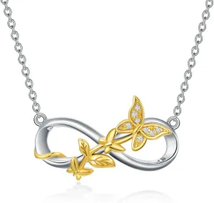 SISGEM Natural Diamond Infinity Butterfly Necklace for Women,18K Yellow Gold Plated 925 Sterling Silver 3D Butterfly Pendant Necklaces,Anniversary Birthday Jewelry Gifts for Mom Wife,18"-20''
