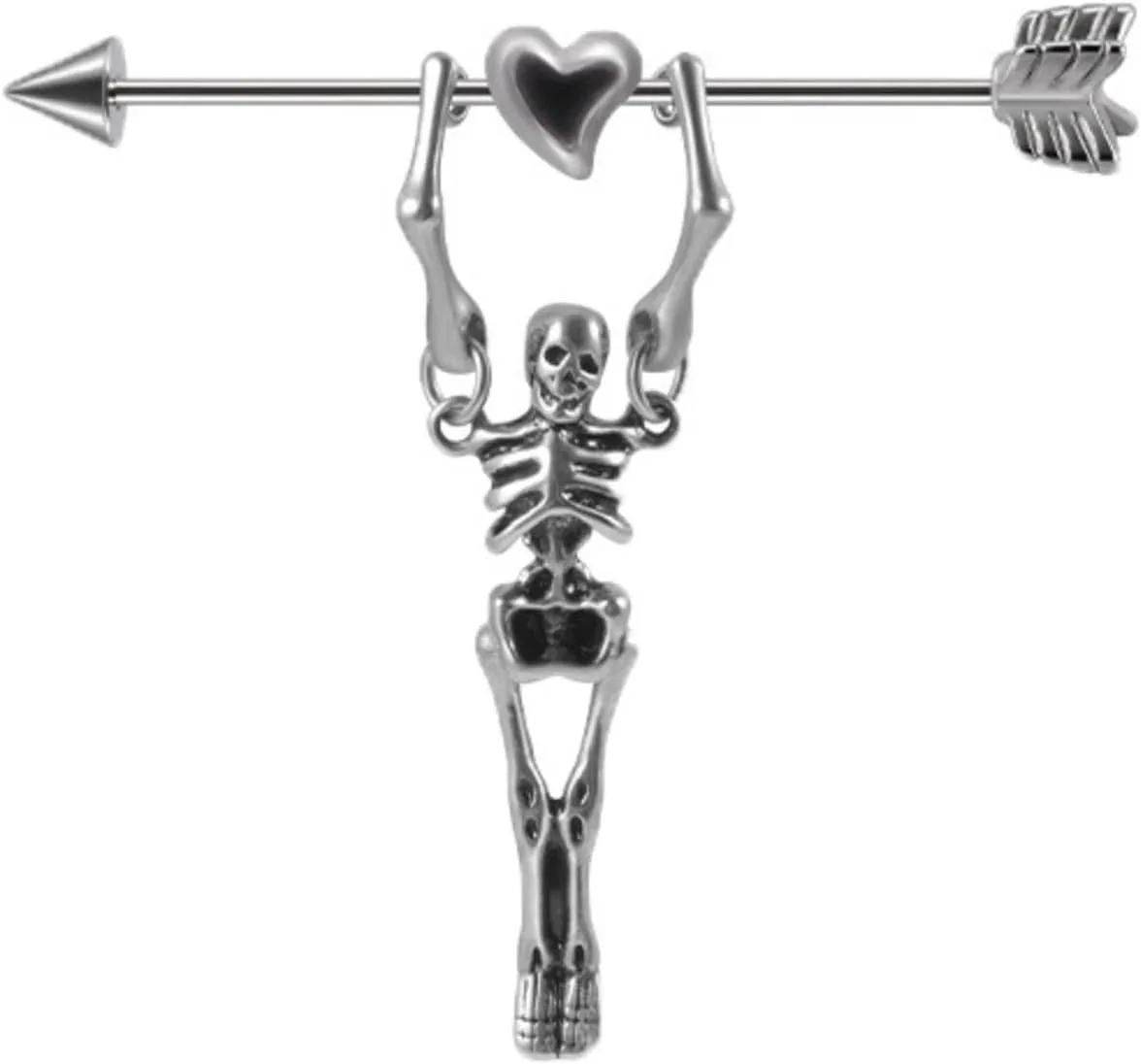 Skeleton Industrial Earrings for Women Men Long Barbell Cartilage Stud Arrow Heart Stainless Steel Body Piercing Jewelry 16G 38mm