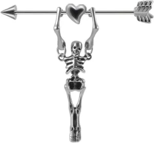 Skeleton Industrial Earrings for Women Men Long Barbell Cartilage Stud Arrow Heart Stainless Steel Body Piercing Jewelry 16G 38mm