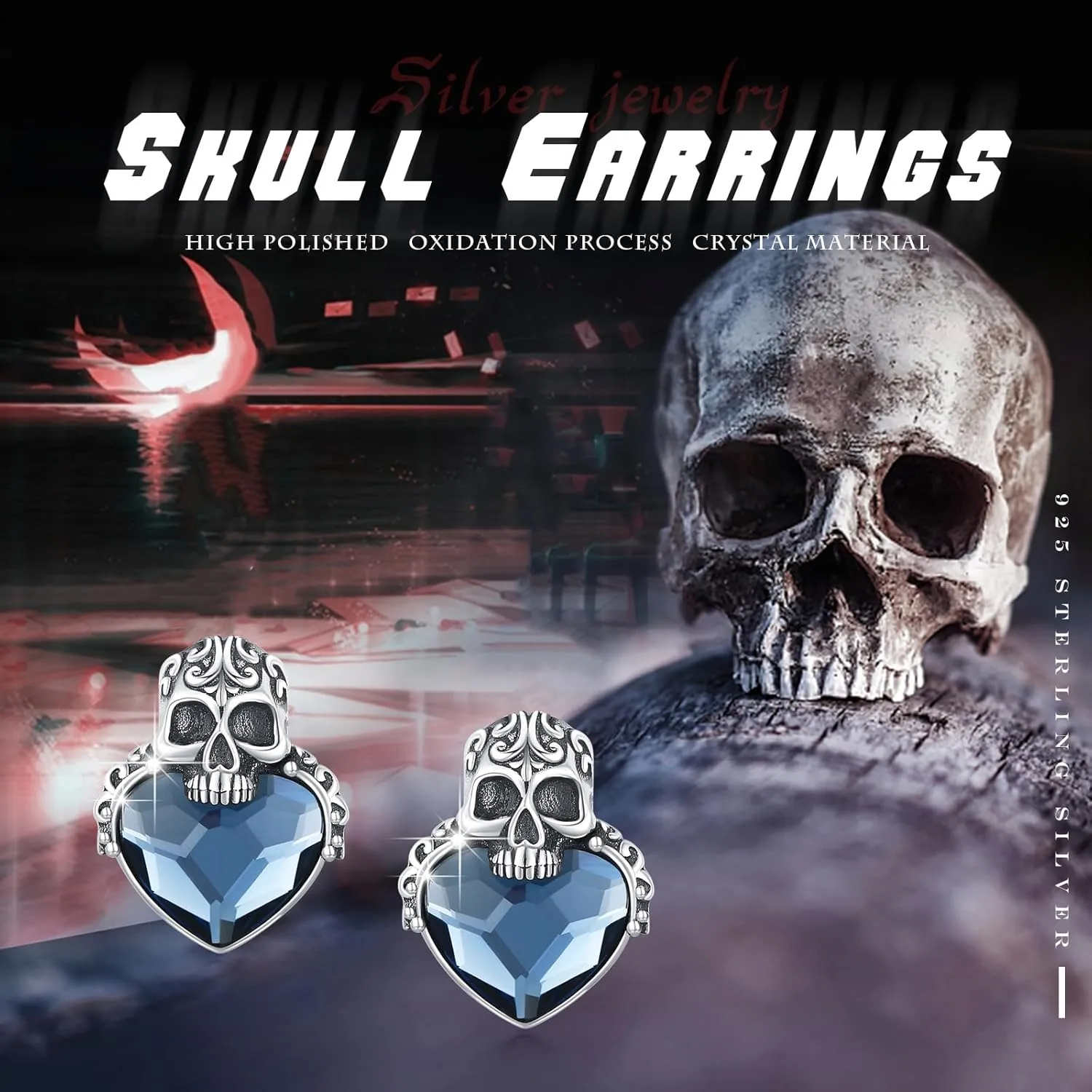 Skull Earrings for Women Men 925 Sterling Silver Skull Stud Earrings Gothic Earrings Halloween Jewelry Gifts for Women Men