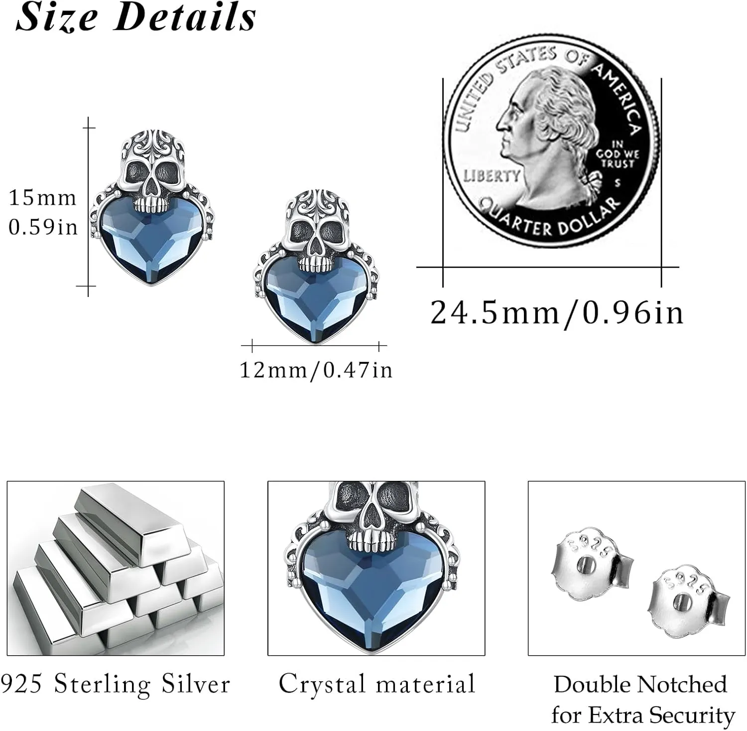 Skull Earrings for Women Men 925 Sterling Silver Skull Stud Earrings Gothic Earrings Halloween Jewelry Gifts for Women Men