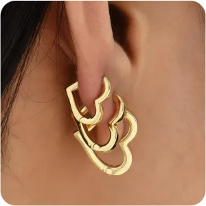Sloong 3pairs Hoop Earrings Set 14K Gold Plated Lightweight Hypoallergenic Chunky Square Star Heart Twist Hoop Earrings Gold Rectangle Earring for Women Gift