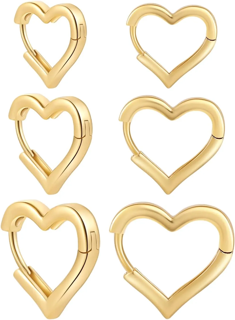 Sloong 3pairs Hoop Earrings Set 14K Gold Plated Lightweight Hypoallergenic Chunky Square Star Heart Twist Hoop Earrings Gold Rectangle Earring for Women Gift