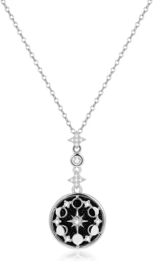 SLOONG 925 Sterling Silver Blue Sandstone Moon Star Phase Necklace Earrings 18K Gold Plated Necklace Birthday Gift for Women Girlfriend