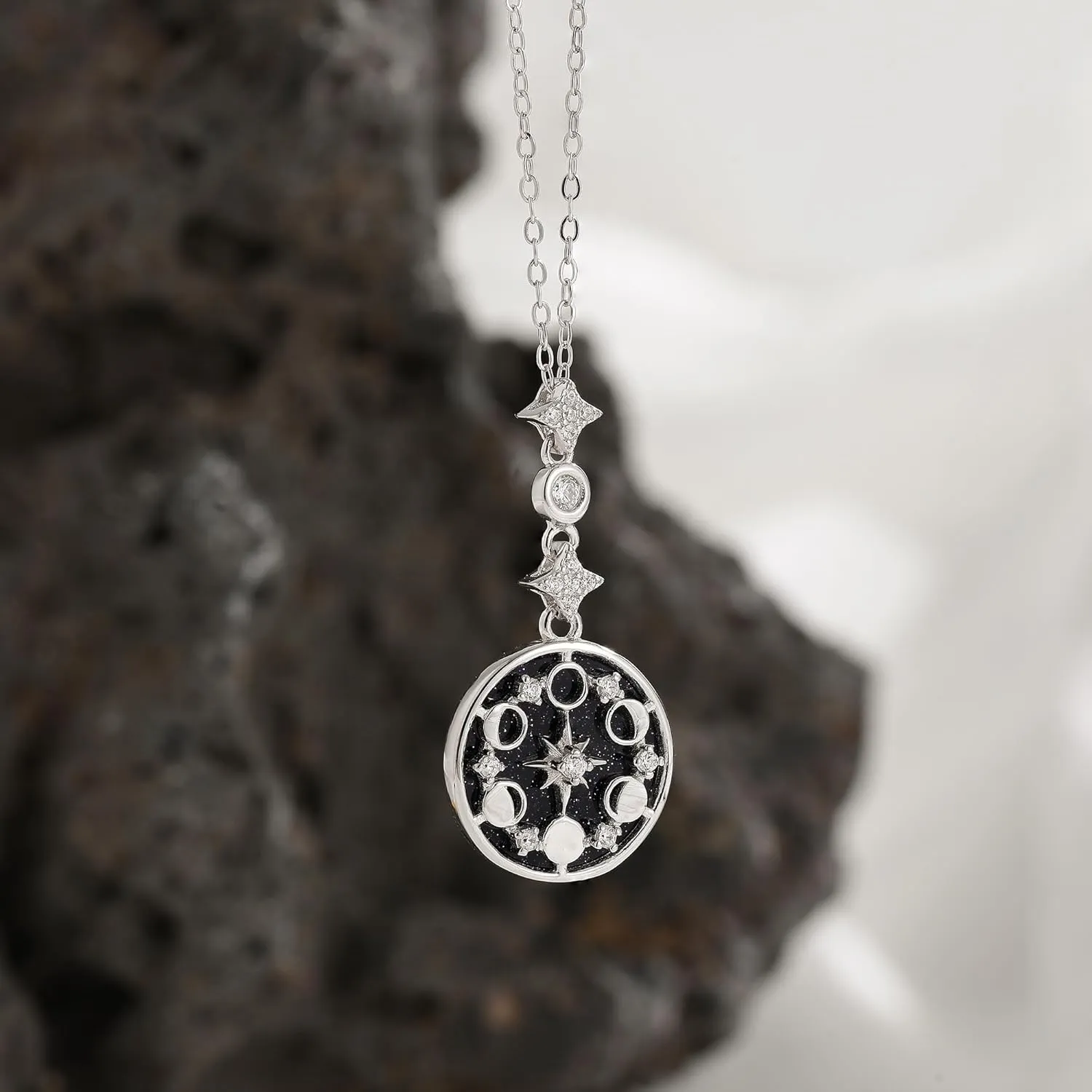 SLOONG 925 Sterling Silver Blue Sandstone Moon Star Phase Necklace Earrings 18K Gold Plated Necklace Birthday Gift for Women Girlfriend