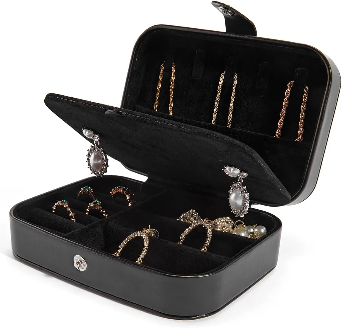 Smileshe Travel Jewelry Box, PU Leather Small Gift Portable Case, 2 Layers Organizer Display Storage Boxes for Rings, Earrings, Necklaces, Bracelets