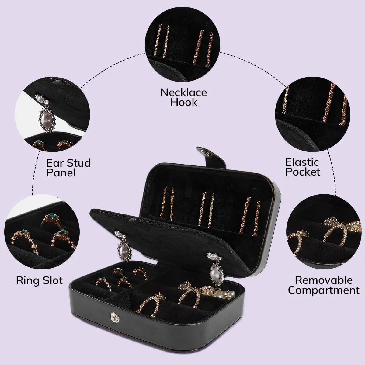 Smileshe Travel Jewelry Box, PU Leather Small Gift Portable Case, 2 Layers Organizer Display Storage Boxes for Rings, Earrings, Necklaces, Bracelets