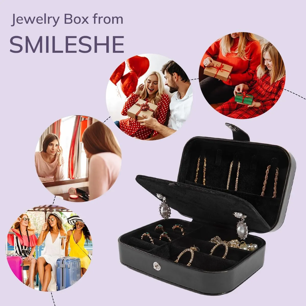 Smileshe Travel Jewelry Box, PU Leather Small Gift Portable Case, 2 Layers Organizer Display Storage Boxes for Rings, Earrings, Necklaces, Bracelets