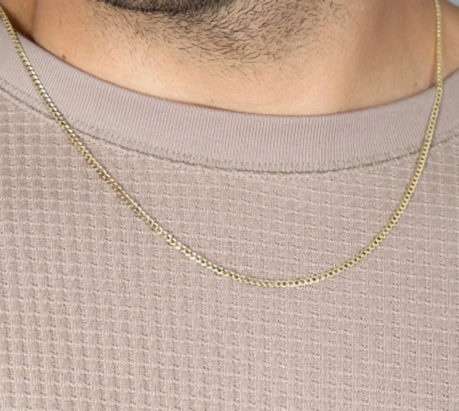 Solid 14K Yellow Gold 2.5mm Concave Cuban Link Curb Chain Necklace