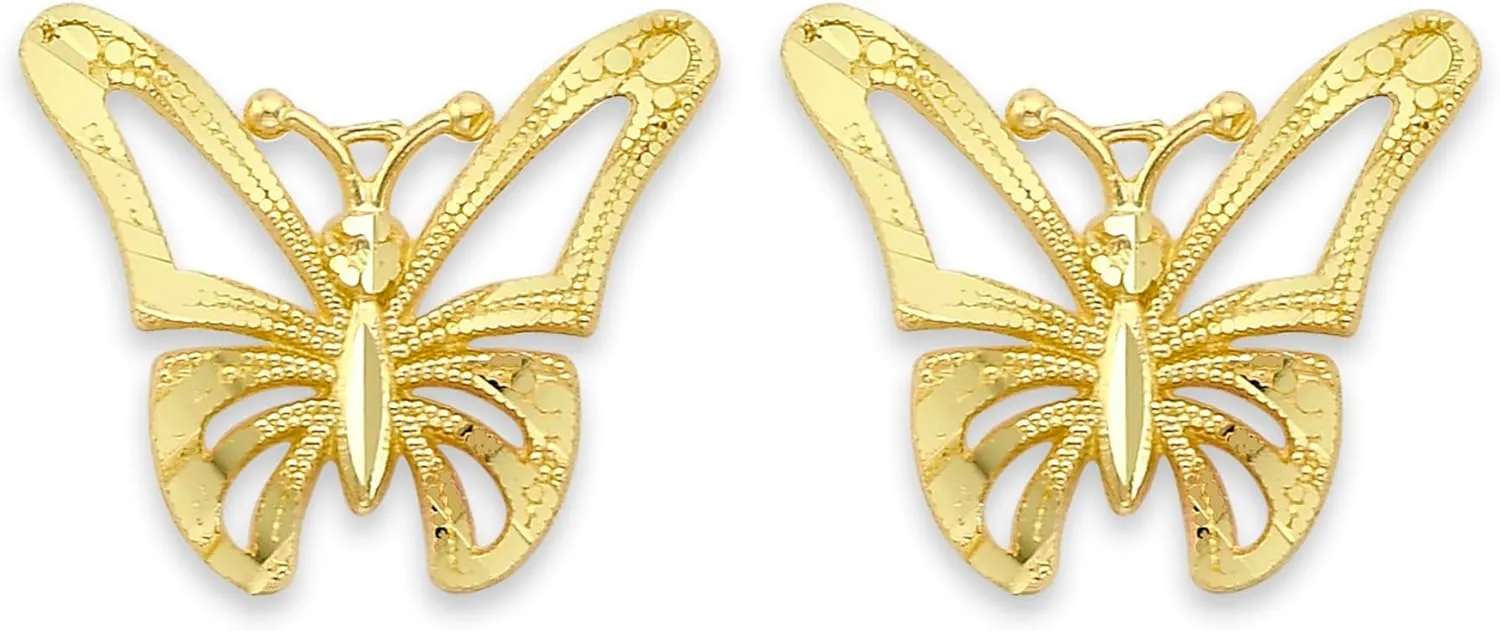 Solid Gold Butterfly Stud Earrings Available in 10k or 14k - Animal Jewelry