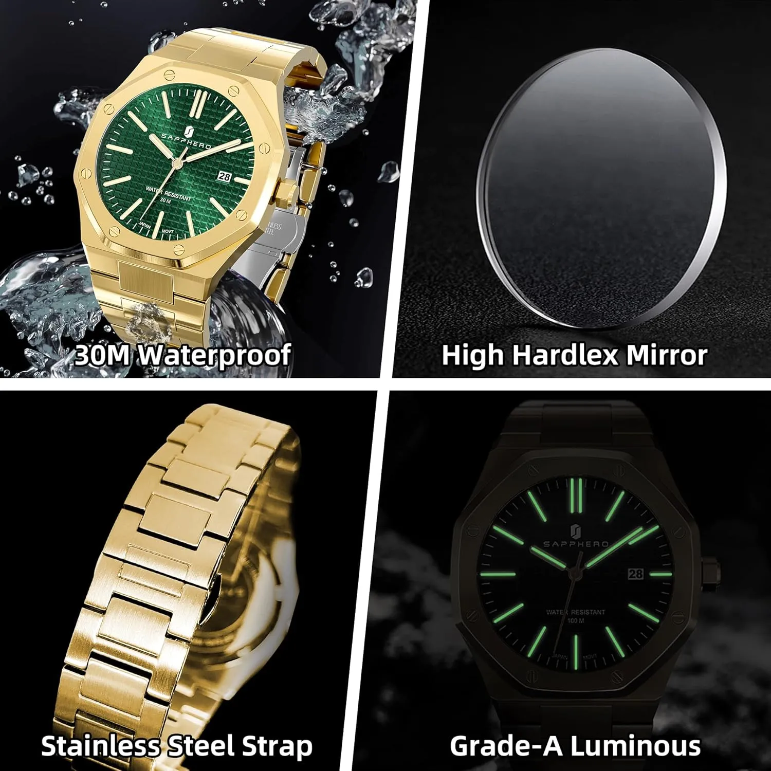 SOPPHERO Mens Watch 30M Waterproof Stainless Steel Watch for Men Date Quartz Fashion Clock Business Wristwatch Gift for Men