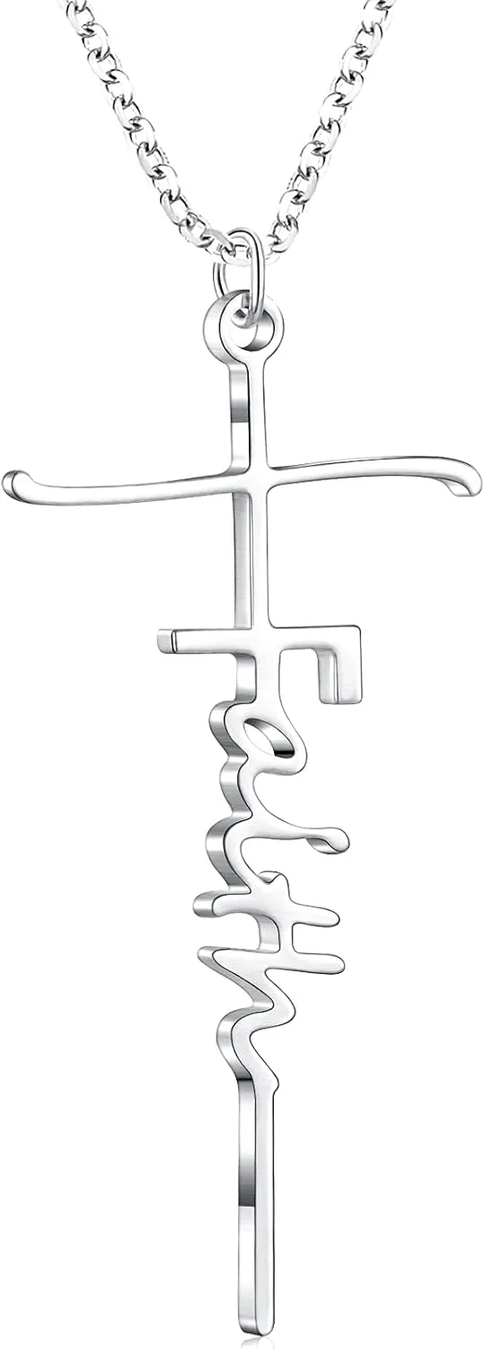sovesi Gold Faith Cross Necklace for Women, 14k Gold Plated Cross Pendant Necklaces Dainty Silver Cross Necklace for Women