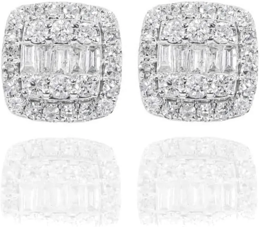 Square White Gold Plated 925 Sterling Silver Unisex Hypoallergenic 5A Cz Stone Large Iced Hip Hop Micro Pave Iced Baguette Stud Screw Back Post Big Earrings Jewelry Gifts For Men Women