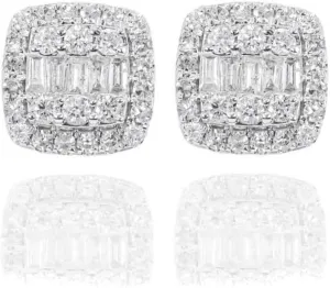 Square White Gold Plated 925 Sterling Silver Unisex Hypoallergenic 5A Cz Stone Large Iced Hip Hop Micro Pave Iced Baguette Stud Screw Back Post Big Earrings Jewelry Gifts For Men Women