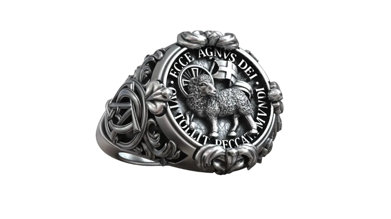Ssjewel Lamb Of God Ring Unique Agnus Dei Christian Ring Oxidized 925 Sterling Silver Religious Crucifix Shank Signet Ring Handmade Christian Jewelry Customized Angel Lamb Ring Christmas Gift For Him