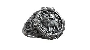 Ssjewel Lamb Of God Ring Unique Agnus Dei Christian Ring Oxidized 925 Sterling Silver Religious Crucifix Shank Signet Ring Handmade Christian Jewelry Customized Angel Lamb Ring Christmas Gift For Him