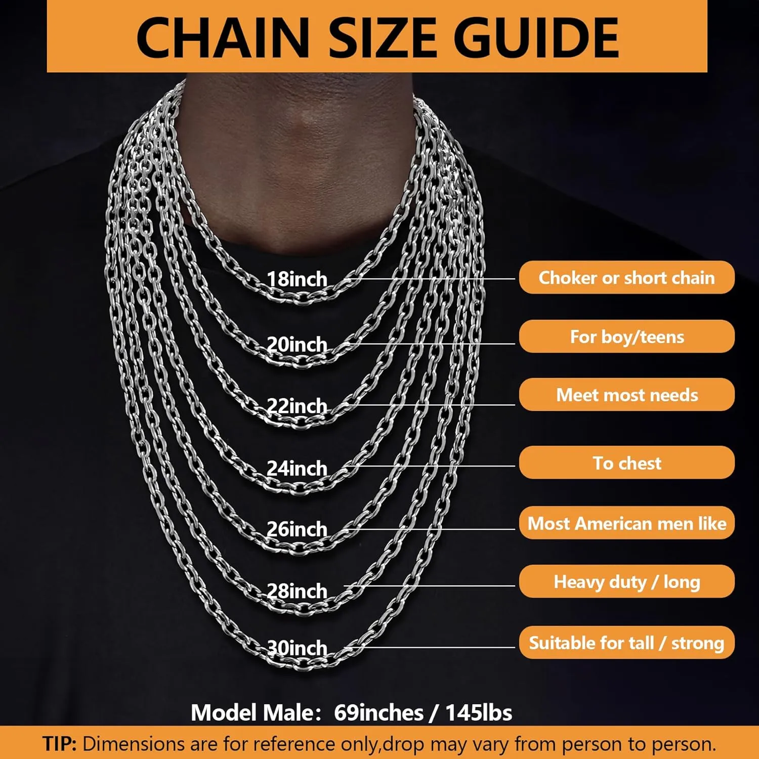 Stainless Steel Cable Chain Necklace for Men Women, Real Gold/Black Plated Mens Chain Rolo Chains, 3/5/8/10/13MM width, 18, 20, 22, 24, 26, 28, 30 Inch Jewelry Gift