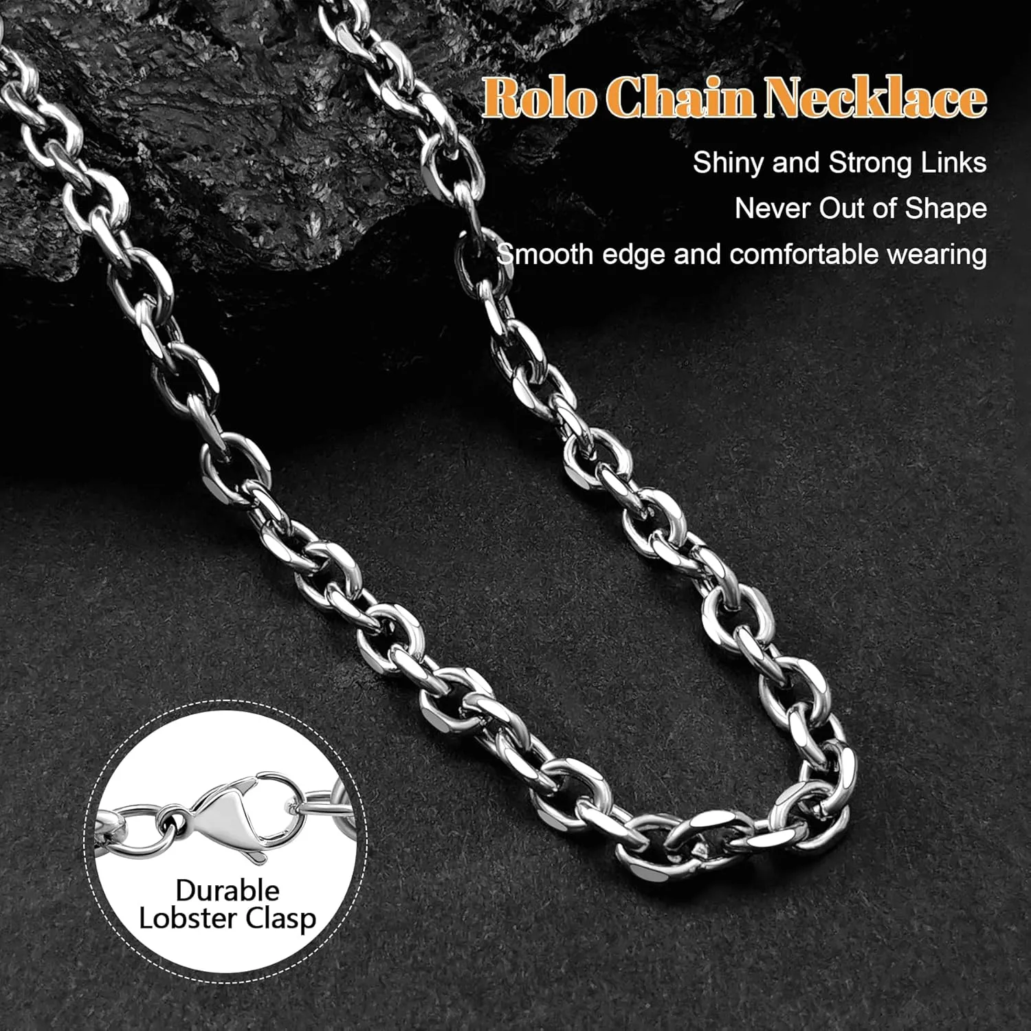 Stainless Steel Cable Chain Necklace for Men Women, Real Gold/Black Plated Mens Chain Rolo Chains, 3/5/8/10/13MM width, 18, 20, 22, 24, 26, 28, 30 Inch Jewelry Gift