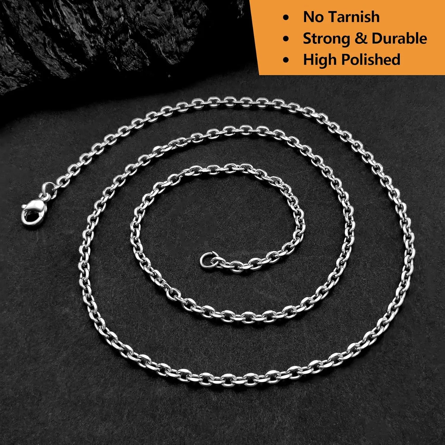 Stainless Steel Cable Chain Necklace for Men Women, Real Gold/Black Plated Mens Chain Rolo Chains, 3/5/8/10/13MM width, 18, 20, 22, 24, 26, 28, 30 Inch Jewelry Gift