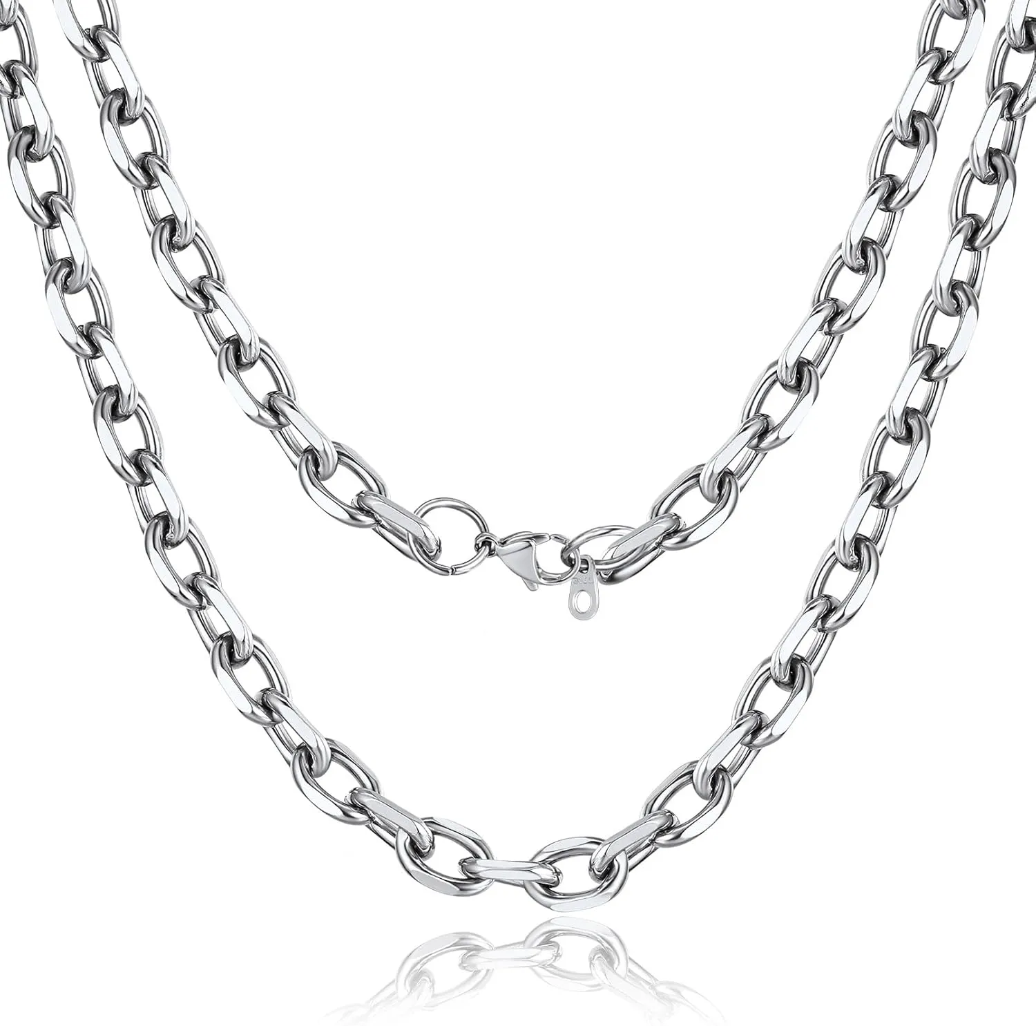 Stainless Steel Cable Chain Necklace for Men,Silver/Gold Plated Cuban Link Chains Mens 5mm/7mm/9mm/12mm Width,18"-30" Hip Hop Accessories Jewelry Gifts for Father's Day Valentine's Day Christmas