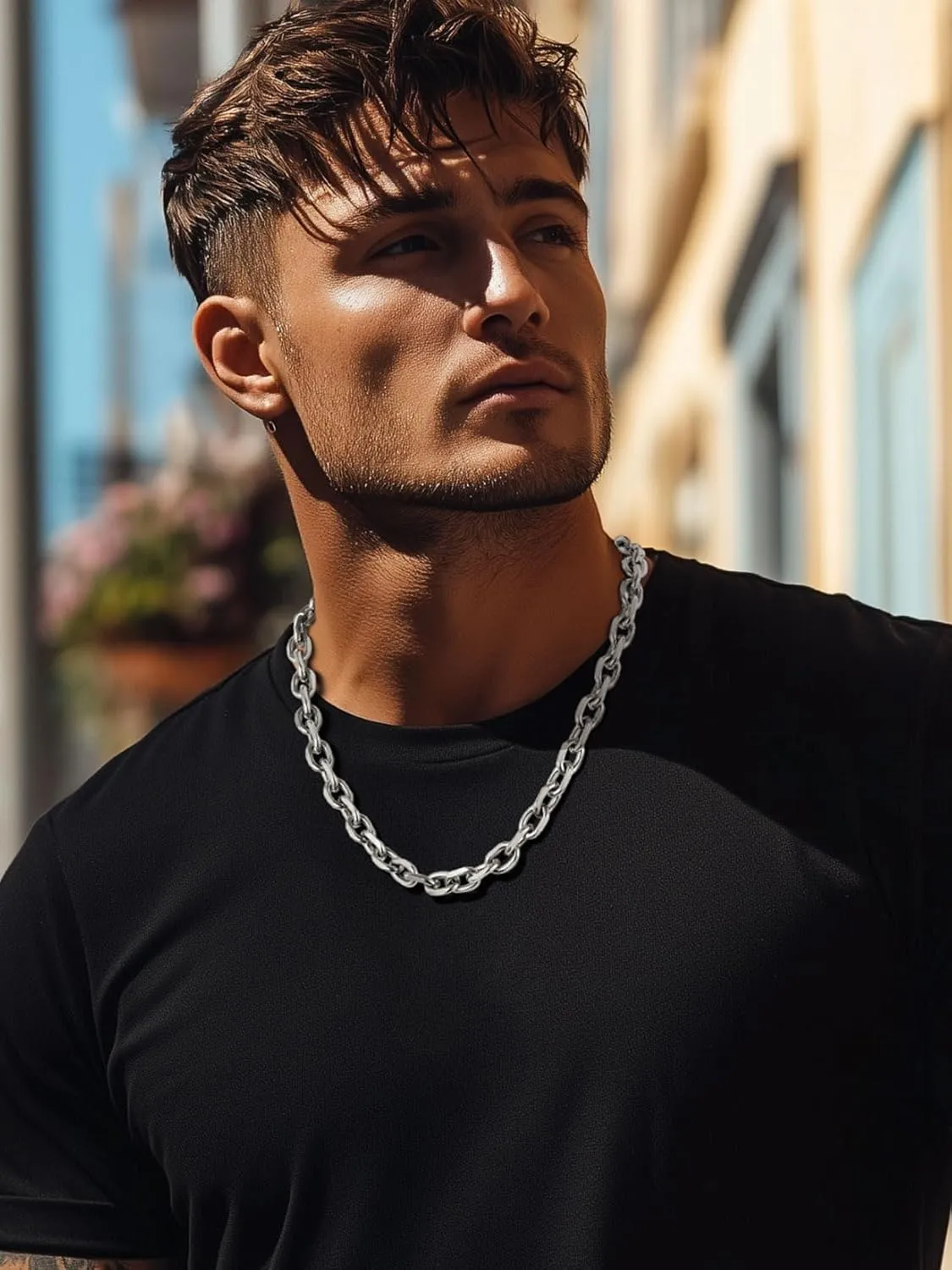 Stainless Steel Cable Chain Necklace for Men,Silver/Gold Plated Cuban Link Chains Mens 5mm/7mm/9mm/12mm Width,18"-30" Hip Hop Accessories Jewelry Gifts for Father's Day Valentine's Day Christmas