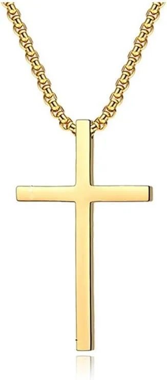 Stainless Steel Cross Necklace for Men Simple Cross Pendant Necklace Jewelry Cross Chain for for Boy Teens