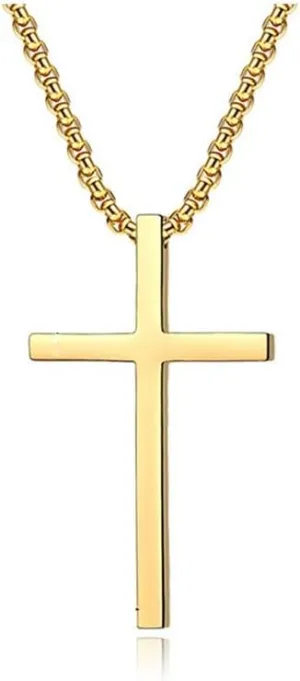 Stainless Steel Cross Necklace for Men Simple Cross Pendant Necklace Jewelry Cross Chain for for Boy Teens